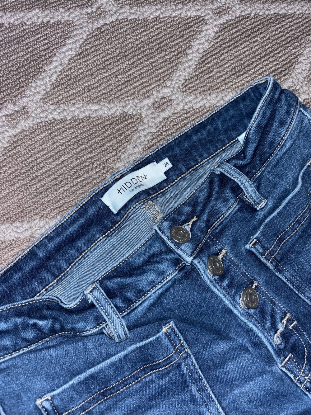 Hidden Jeans Hi-Rise Dark Blue Flare Jeans with Button-Fly & Front Patch Pocket - Picture 4 of 4